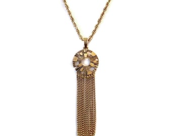 Modernist Antique Gold Tone Rope Tassel Lariat Necklace by Sarah Coventry