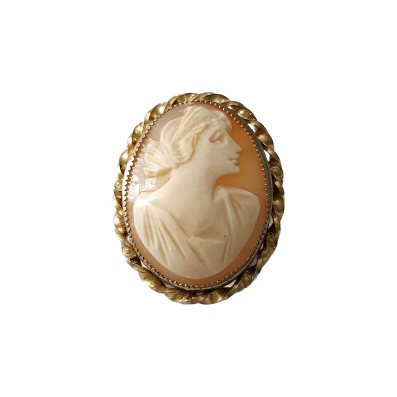 Vintage Framed Shell Carved Cameo Brooch 1940s, Free Shipping image 1