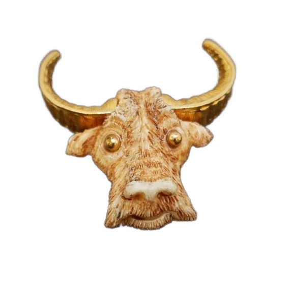 Vintage Taurus Bull Brooch by Razza, Free Shipping