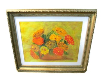 Vintage Floral Oil Painting on Canvas Framed  23"x19",  Artist Signed, Free Shipping