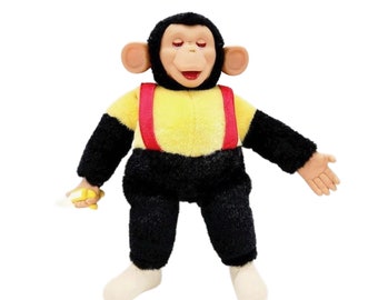 Vintage Zippy Rubber Face Plush Monkey with Banana and Suspenders, Free Shipping