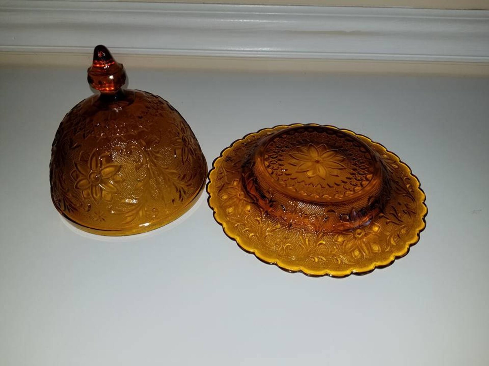 Vintage Domed Amber Glass Butter Dish in Sandwich Pattern Etsy