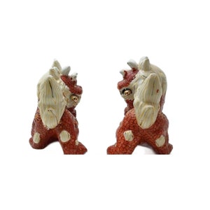 Satsuma Moriage Fu Dog, Komainu Lion, Set of 2, 1920s,7.5 W, Foo Lion, Foo Dog afbeelding 4