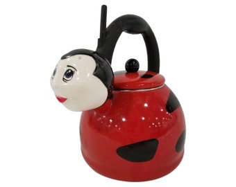Vintage Kamenstein Ladybug Whistling Enamel Tea Kettle