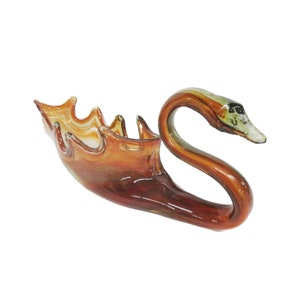Vintage Hand Blown Stretched Art Glass Swan Candy Dish Planter 1960s 16&quot; Long