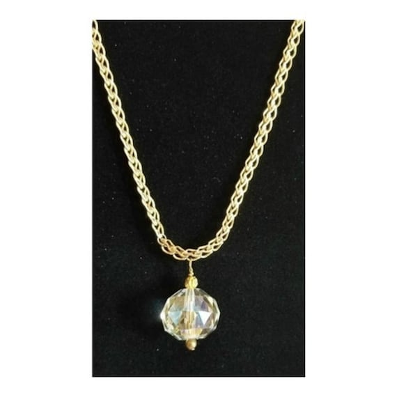 Vintage Crystal Ball Pendant Necklace Gold Tone Chain… - Gem