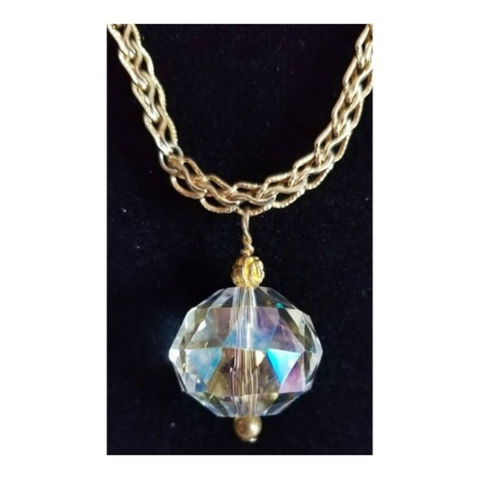 Vintage Crystal Ball Pendant Necklace Gold Tone Chain Etsy