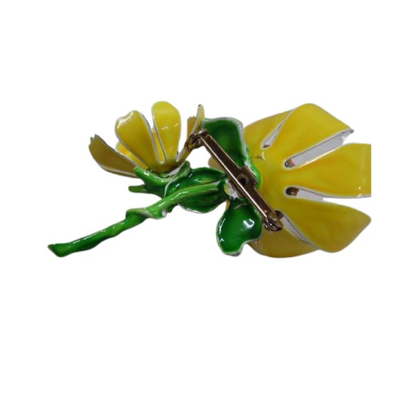Vintage Yellow Enamel Daisy Brooch, 3" Long, Free… - image 5