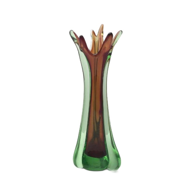 Vintage MCM Hand Blown Art Glass Amethyst and Green Vase 11.5, Free Shipping image 1