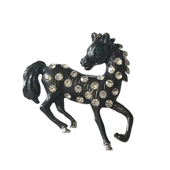 Vintage Enamel Crystal Horse Brooch 1960s, Free S… - image 5