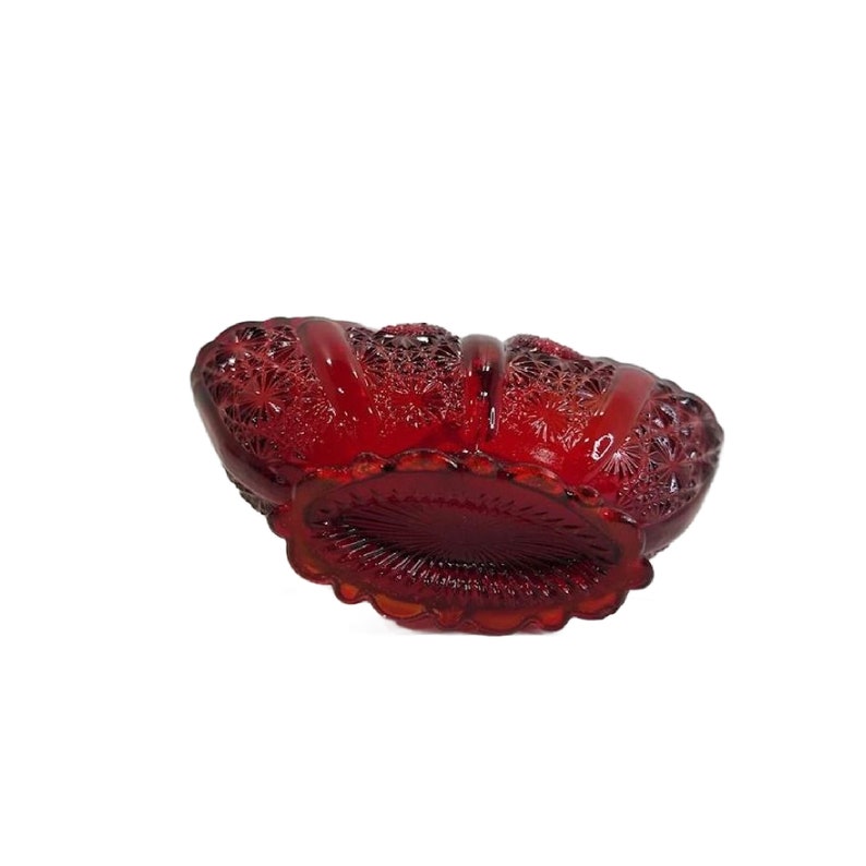 Fenton Ruby Red Glass Basket Small Daisy Pattern Split Twig Handle Candy Dish, Free Shipping image 6