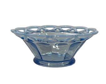 Blue Imperial Glass Open Edge Lace Bowl 1930s, Free Shipping