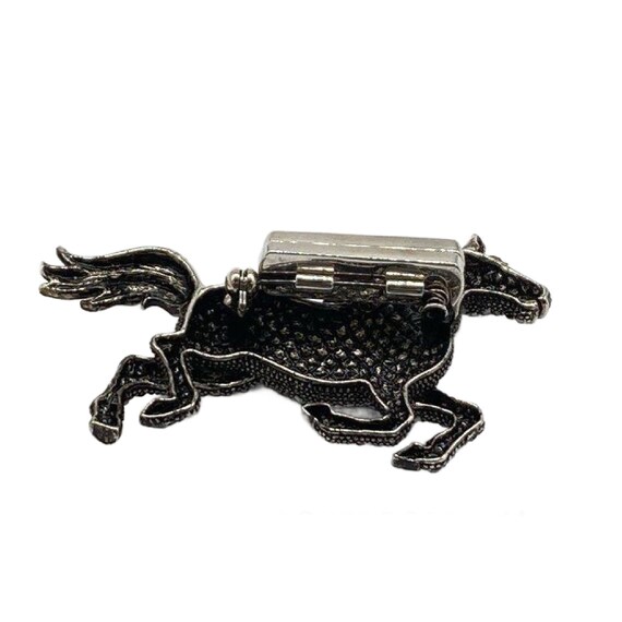 Vintage Black Marcasite Crystal Horse Brooch 1960… - image 3