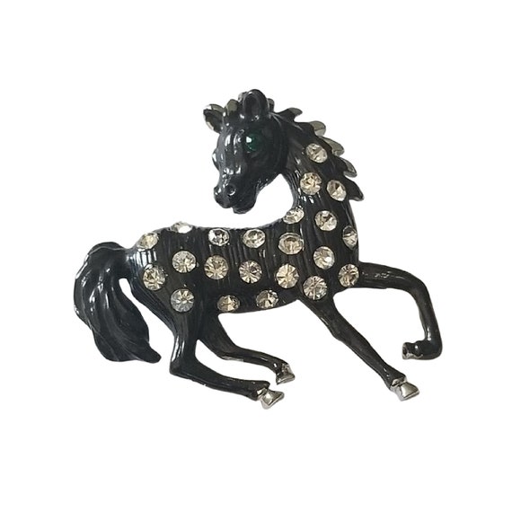 Vintage Enamel Crystal Horse Brooch 1960s, Free S… - image 2