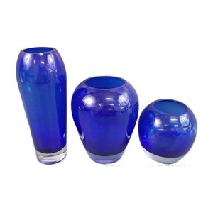 Hand Blown Cobalt Blue Glass Vase, Set of 3, 8" tall, Free Shipping