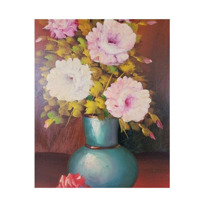 Vintage Floral Still Life Oil Painting Artist Signed by D Ramos, Set of 2, 24 Tall, Free Shipping image 3