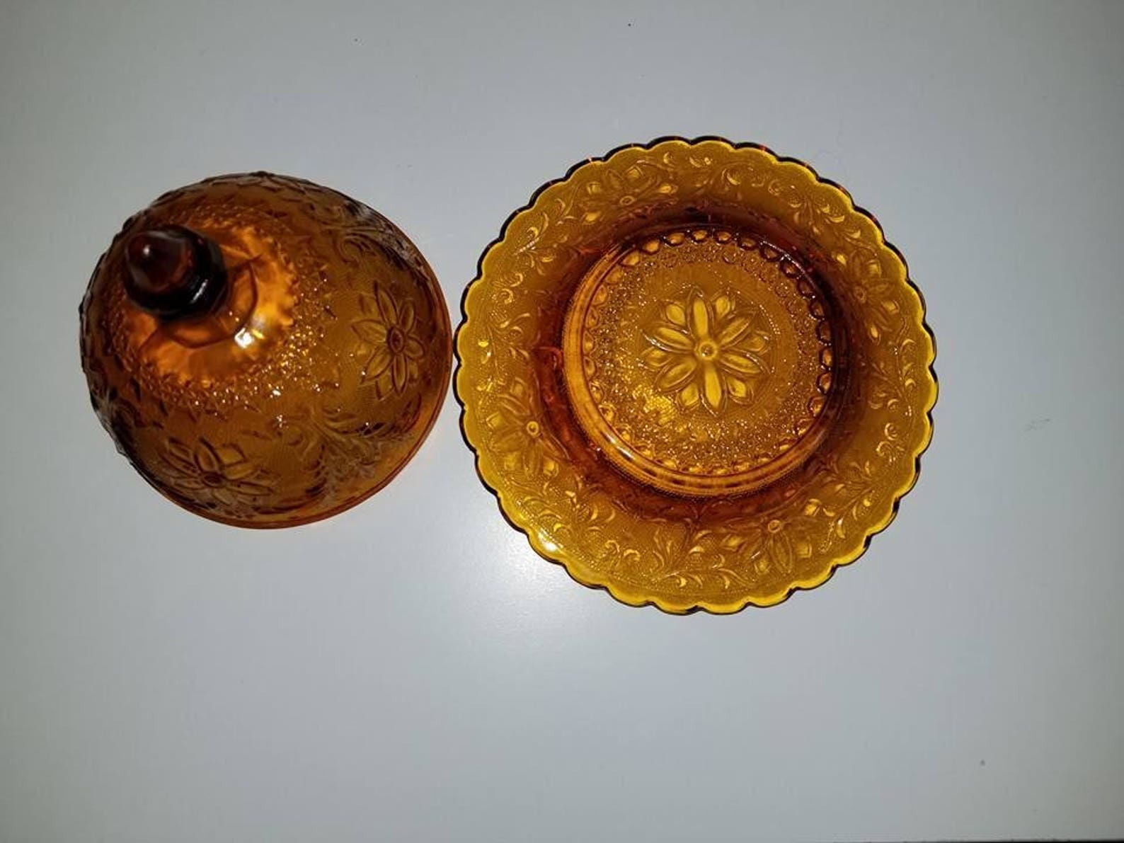 Vintage Domed Amber Glass Butter Dish in Sandwich Pattern Etsy
