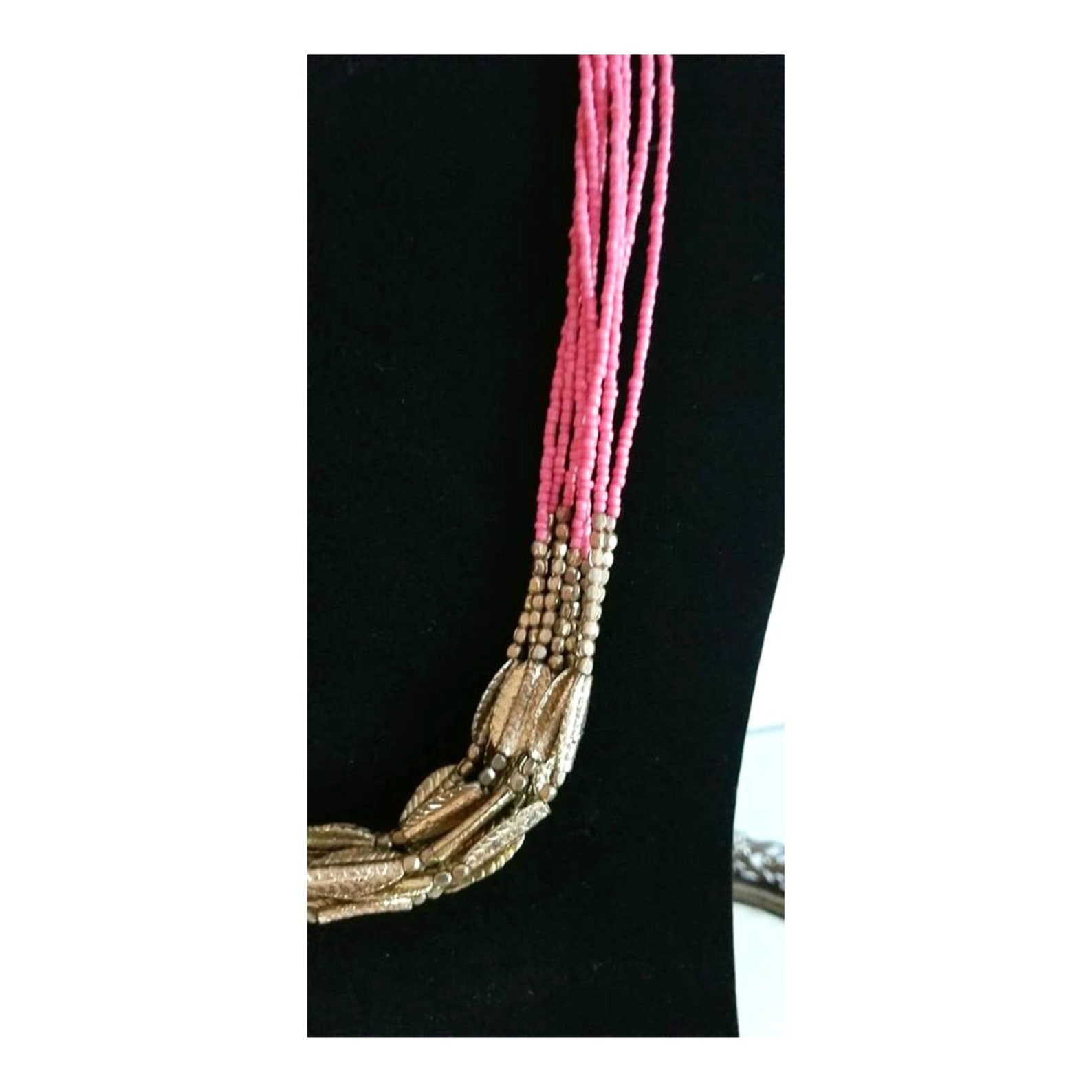 Vintage Pink Seed Bead Necklace and Bracelet With Gold Leaf Etsy