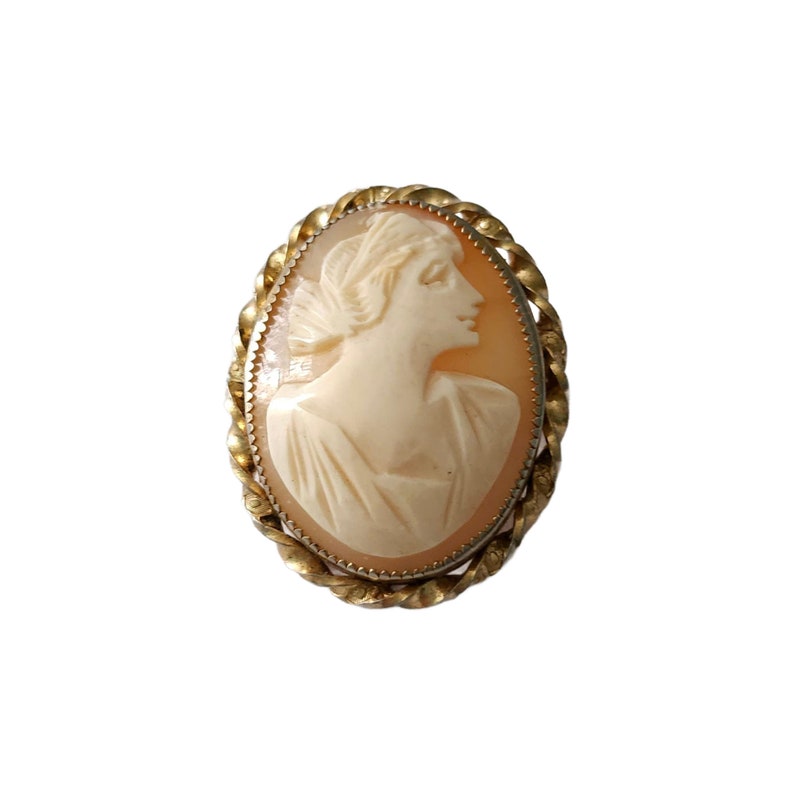 Vintage Framed Shell Carved Cameo Brooch 1940s, Free Shipping image 10