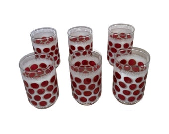 Vintage Red Polka Dot Swanky Swigs by Libbey, Cranberry Concord Tumblers, Set of 6, 1960s, Free Shipping