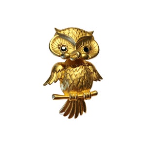 Vintage Gold Tone Articulated Owl Brooch, 2.5&quot; Tall