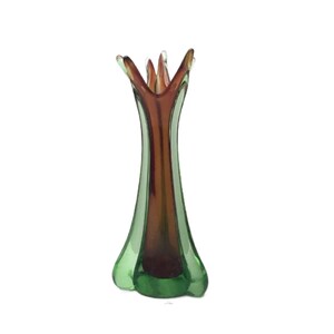 Vintage MCM Hand Blown Art Glass Amethyst and Green Vase 11.5, Free Shipping image 3