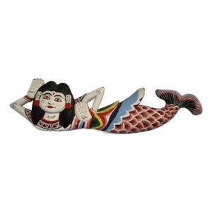 Vintage Wooden Mermaid Wall Hanging, Folk Art Mermaid, 24&quot; Long