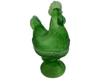 Vintage Green Glass Rooster on a Nest by Westmoreland Glass, Free Shipping