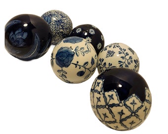 Vintage Blue And White Decorative Chinoiserie Carpet Balls, Set of 6, Willow Style, Free Shipping