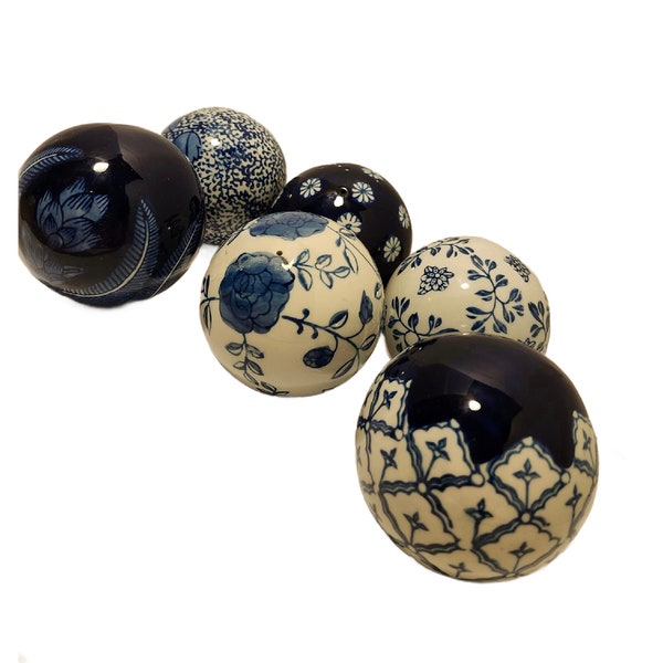 Vintage Blue And White Decorative Chinoiserie Carpet Balls, Set of 6, Willow Style, Free Shipping