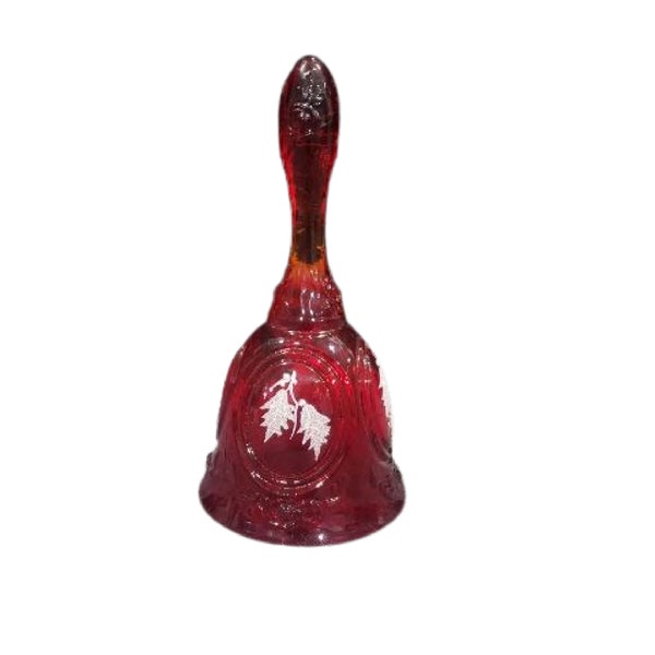 Hand Painted Fenton Red Glass Bell Christmas Bell Holly Berries signed bell, Free Shipping