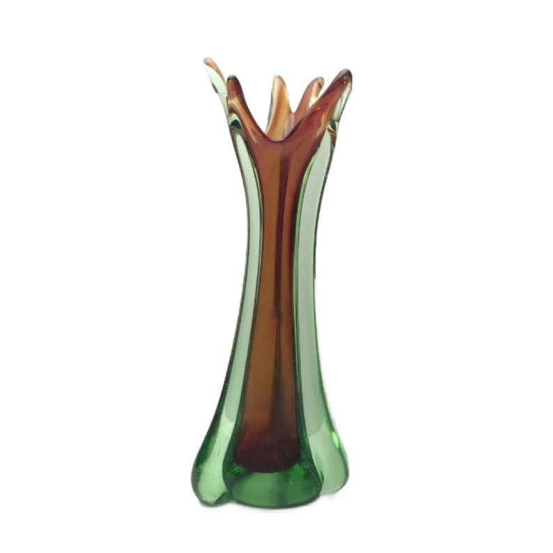 Vintage MCM Hand Blown Art Glass Amethyst and Green Vase 11.5, Free Shipping image 9