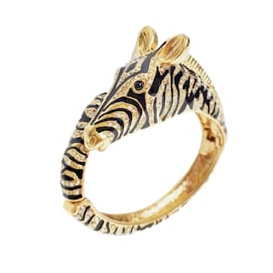 Vintage Enamel & Crystal Hinged Zebra Bracelet Bangle , J Crew, KLJ Style
