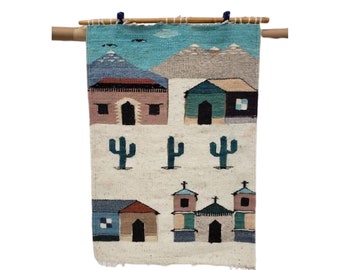 Vintage Woven Southwest Missions Cactus Fiber Art Wall Hanging,  28" x 41"