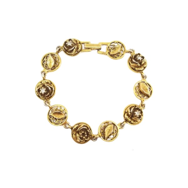 Vintage Goldette Gold Roses Bracelet, Free Shipping