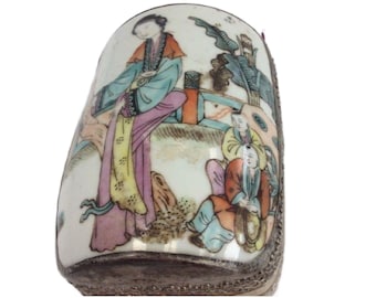 Shard Trinket Box made from Geisha Ware Chinese Porcelain and Silver Alloy 1960s, Free Shipping