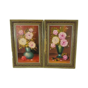 Vintage Floral Still Life Oil Painting Artist Signed by D Ramos, Set of 2, 24 Tall, Free Shipping image 8