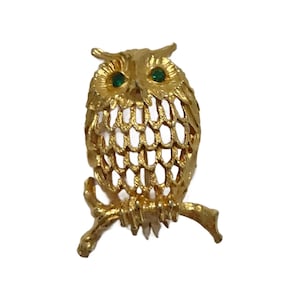 Vintage Gold Tone Owl  Brooch with Emerald Eyes by Napier, Vintage Scatter Pins