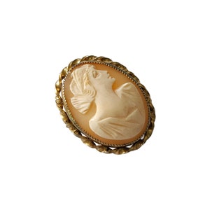 Vintage Framed Shell Carved Cameo Brooch 1940s, Free Shipping image 7