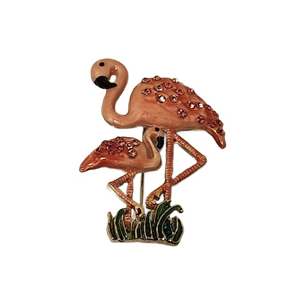 Broche flamant rose vintage en émail rose et cristal 2,25 po. de large, livraison gratuite