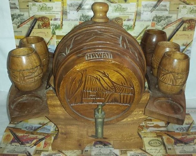 Vintage Hawaii Wood Carved Barrel Keg and Wood Carved Cups 5 Etsy