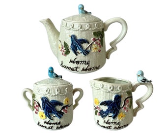 Vintage Blue Bird Tea Set, Creamer and Sugar Bowl by Enesco, Free Shipping