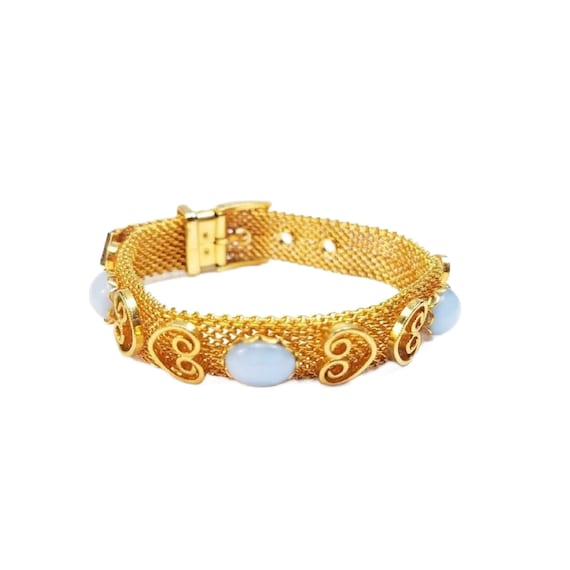 Vintage Gold Mesh Bracelet With Blue Moonstones a… - image 10