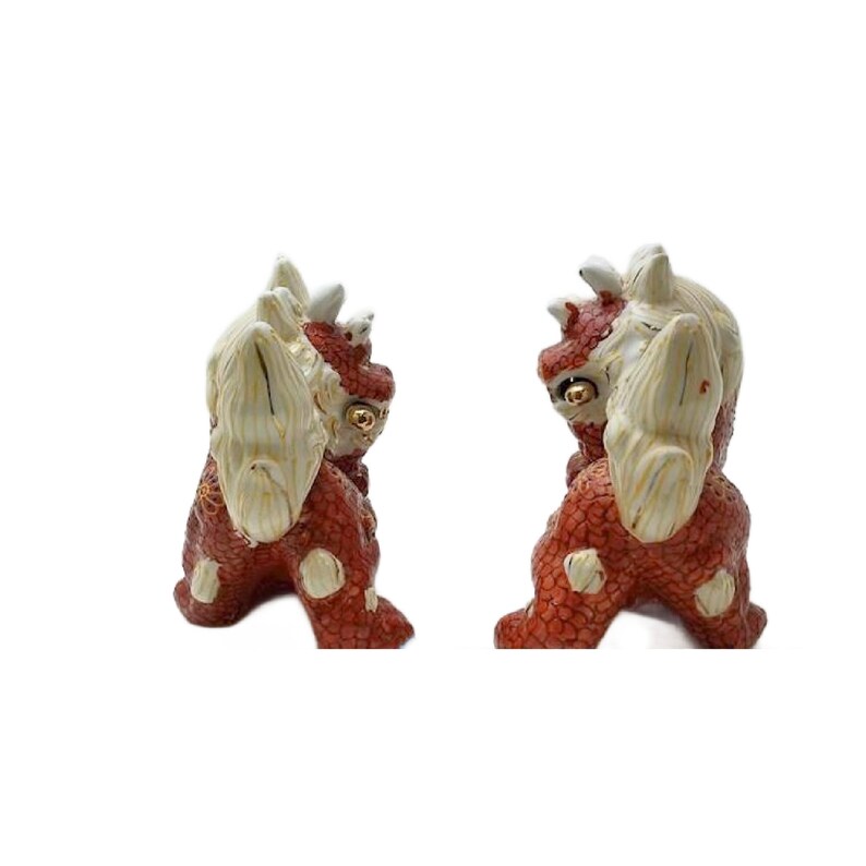 Satsuma Moriage Fu Dog, Komainu Lion, Set of 2, 1920s,7.5 W, Foo Lion, Foo Dog afbeelding 8