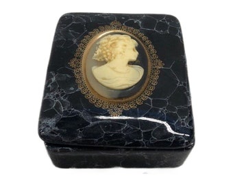 Vintage Ceramic Cameo Trinket Box with Lid by Albert E Price, Free Shipping