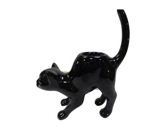 Black Fraidy Cat Ceramic Tea Light Candle Holder by Partylite, Free Shipping