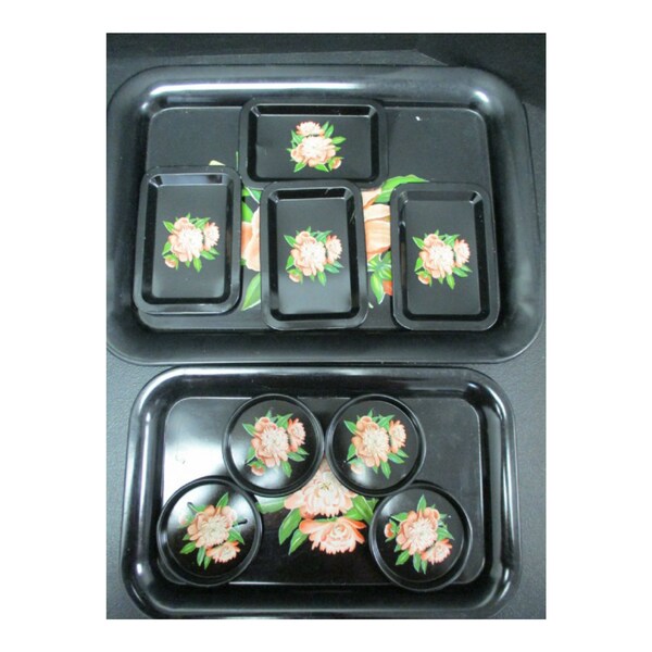 Mid Century Floral Metal Trays Set of 10