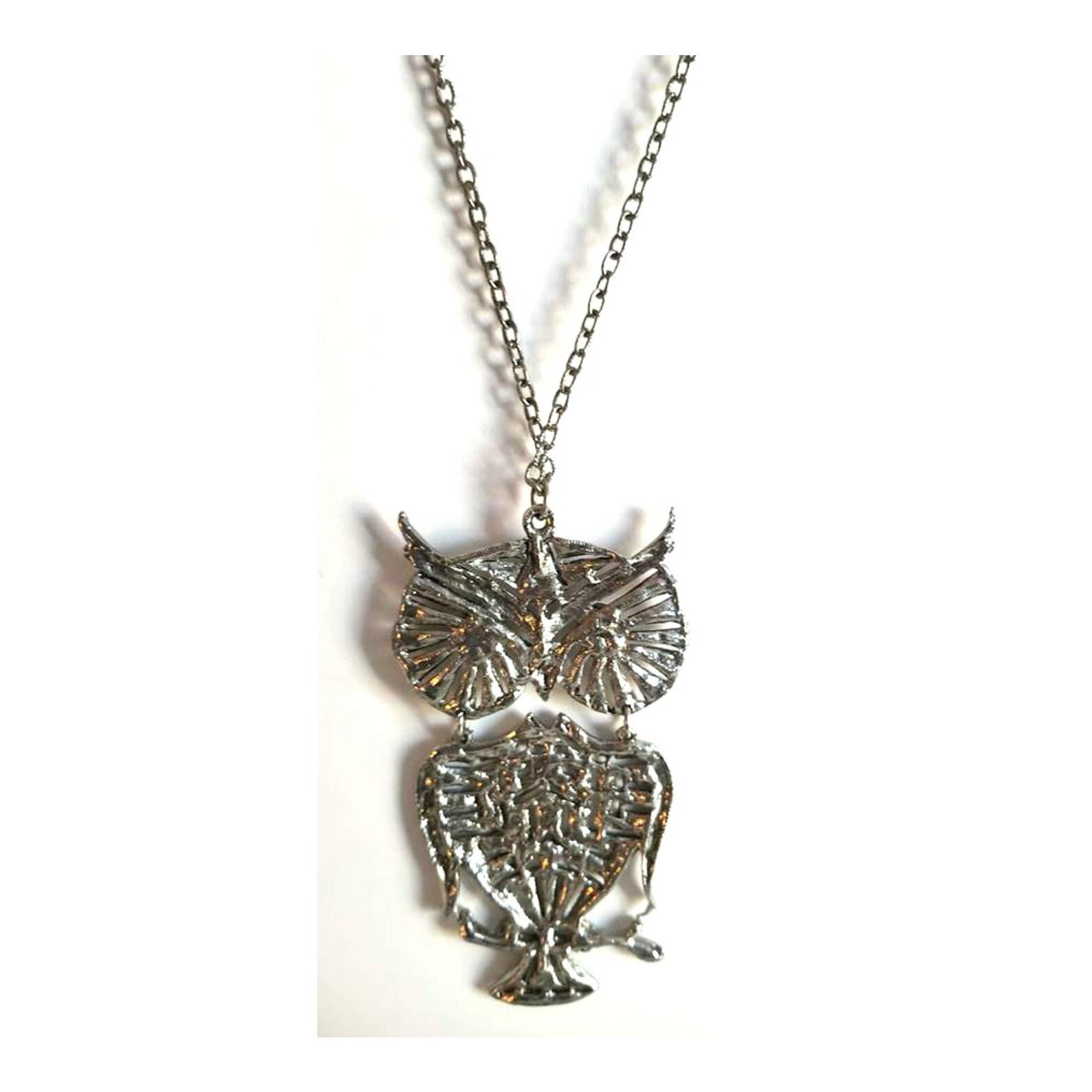 Vintage Silvertone Articulated Owl Pendant Necklace With Red Etsy
