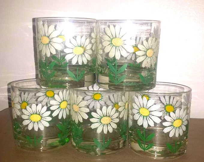 Vintage Daisy Tumblers,set of 5,daisy Water Glass,culver,old Fashioned