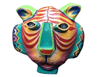 Paper-Mache Tiger Face Mask Wall Decor, Post Modern Colorful Paper Wall Art